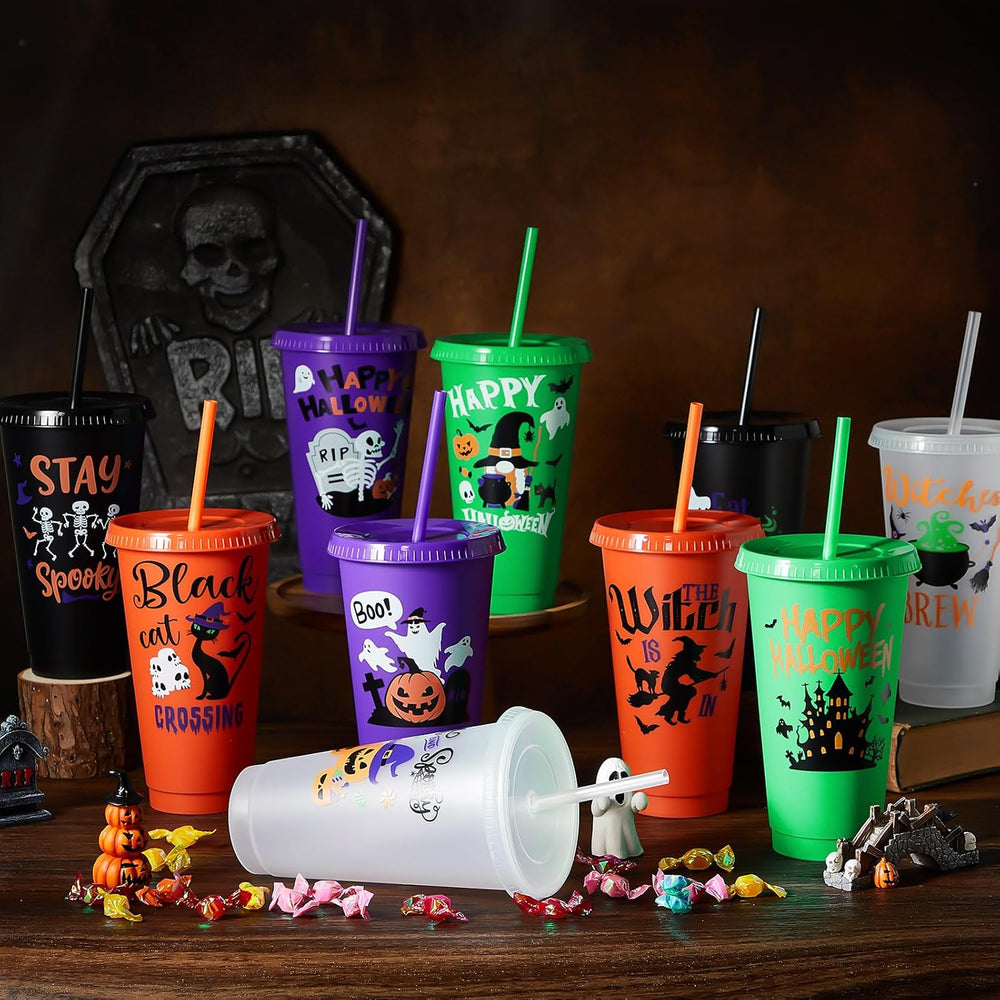 Chuangdi 30 Pack Halloween Tumblers with Lids Straws 24 oz Pumpkin