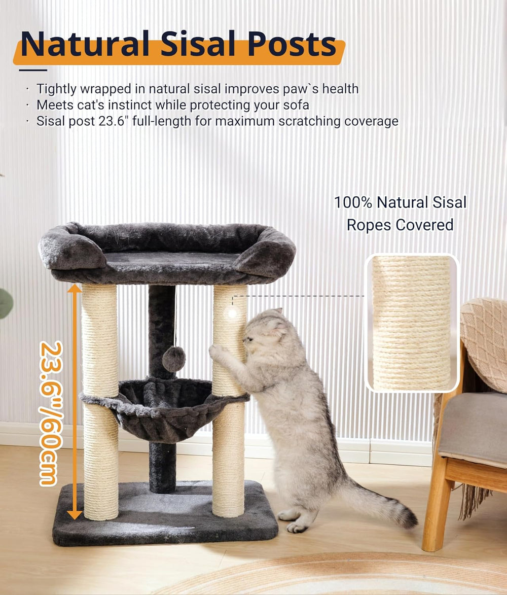 Happi N Pets 28" Cat Tree, Large Bed for Big Cats, Small Cat Tower with ...