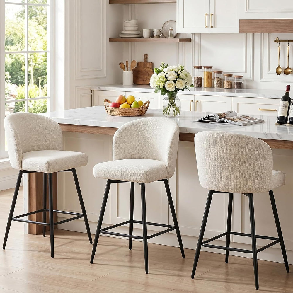 Counter Height Bar Stools Set of 2, 360° Swivel Upholstered Barstools with Ba...
