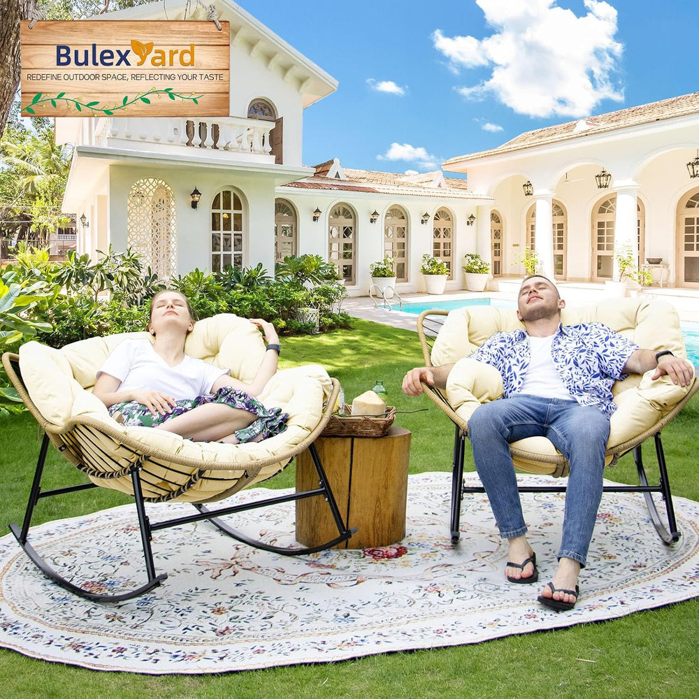 BULEXYARD 2 PCS Rocking Egg Chair Indoor Outdoor, Wicker Patio Rocker Set