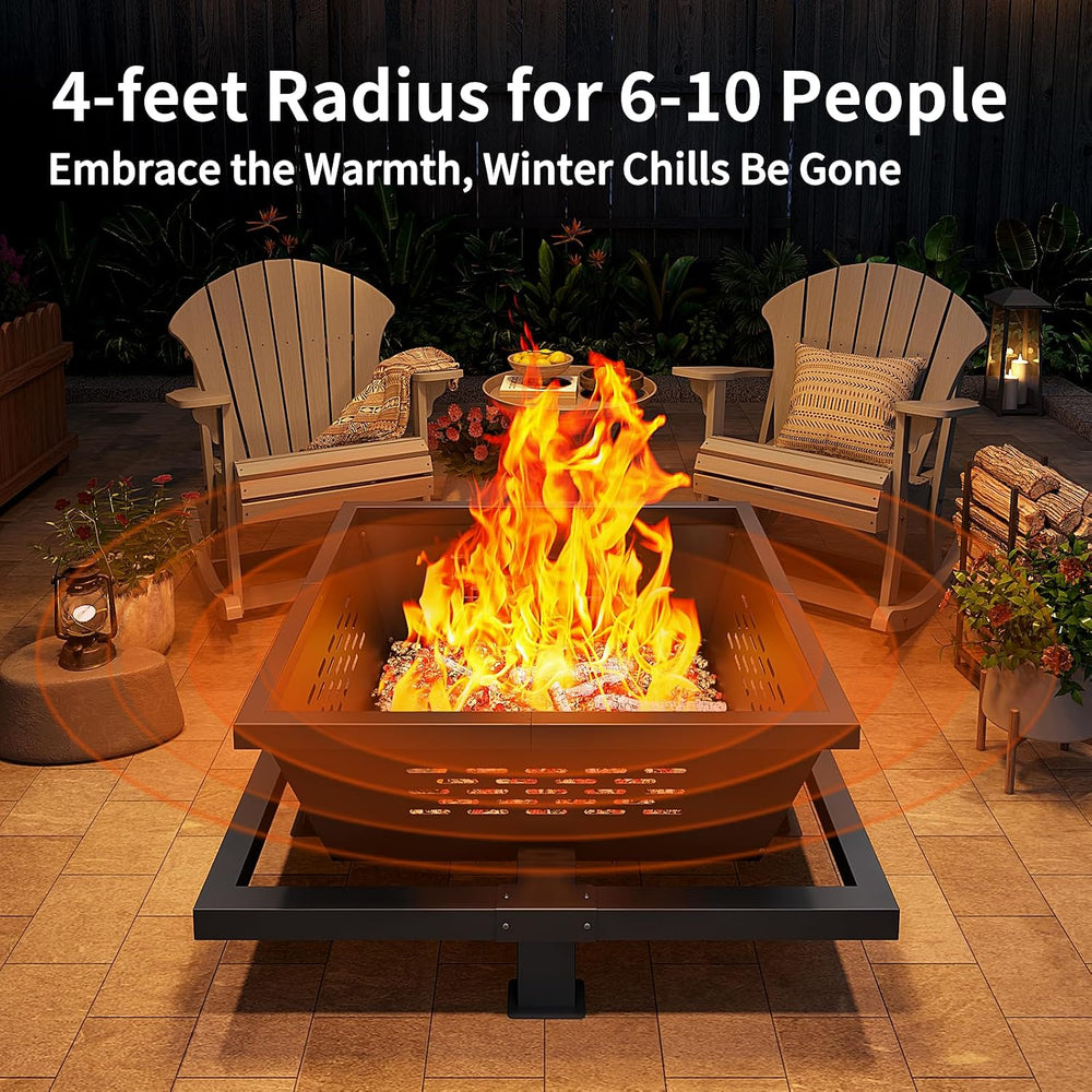36 inch fire Pit, Square Outdoor Fire Pit with Poker, Wood Burning Fire Pit f...