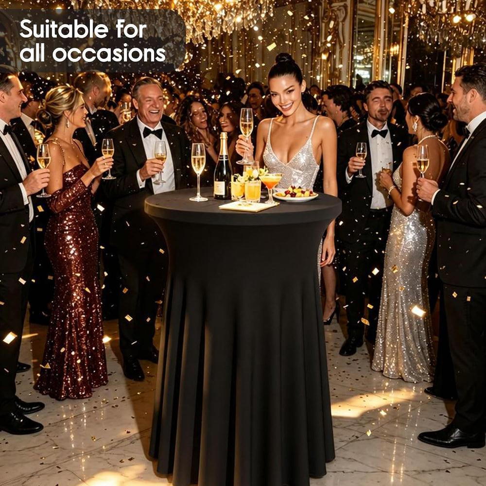 4 Packs 32 x 43 Inch Spandex Round Cocktail Table Skirts with Wavy Drapes Str...