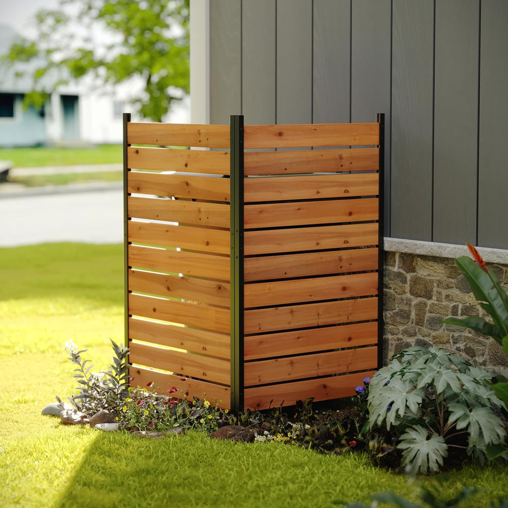 Wood Privacy Screen No Dig Outdoor Garden Fence (Reddish Brown, 61 * 37.8 in)