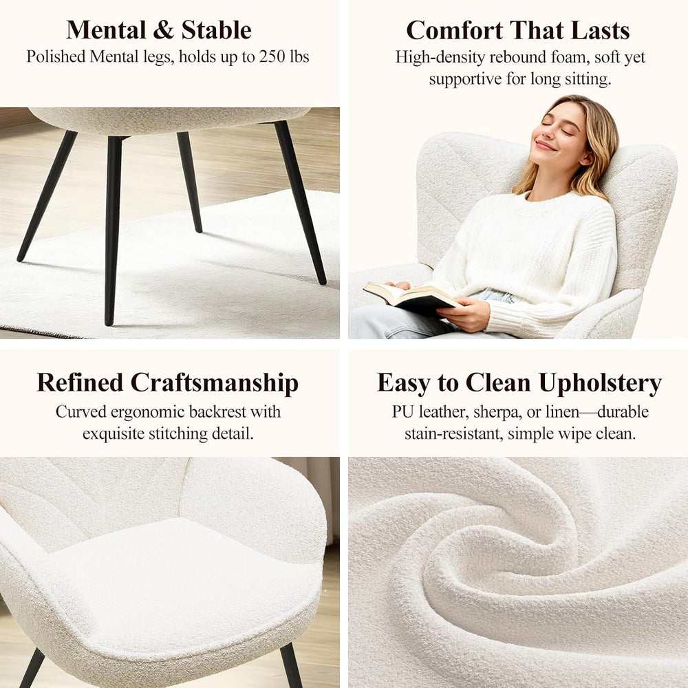 MALOL Mid-Century Sherpa Upholstered Accent Chair, Cozy Armchair with Curved ...