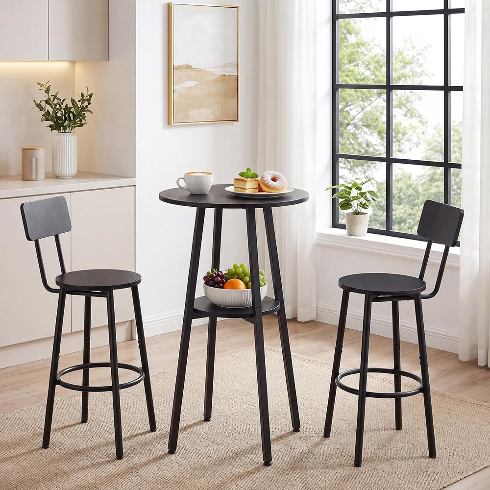 HOOBRO 3 Pieces Round Bar Height Table and Chairs Set, Round Dining Table Set...