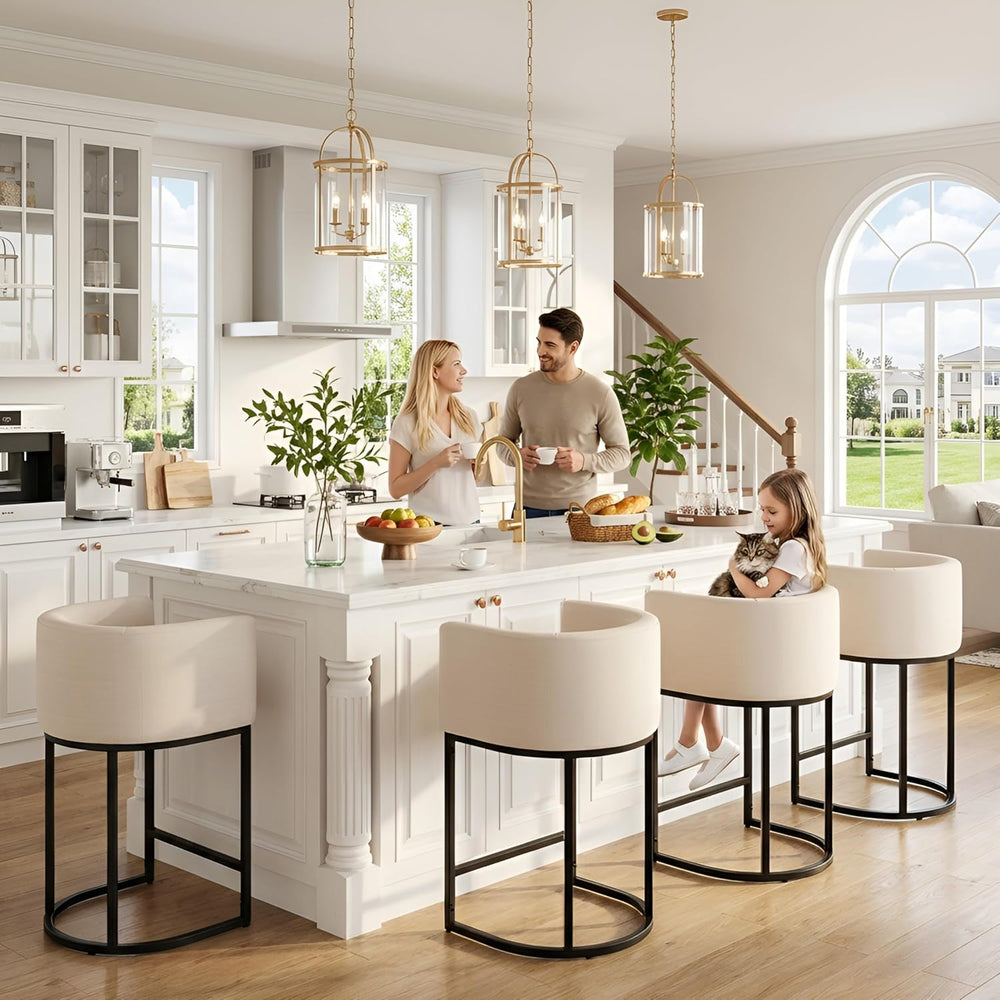HNY Modern Counter Height Bar Stools Set of 4, 24" Linen Counter Stools ...