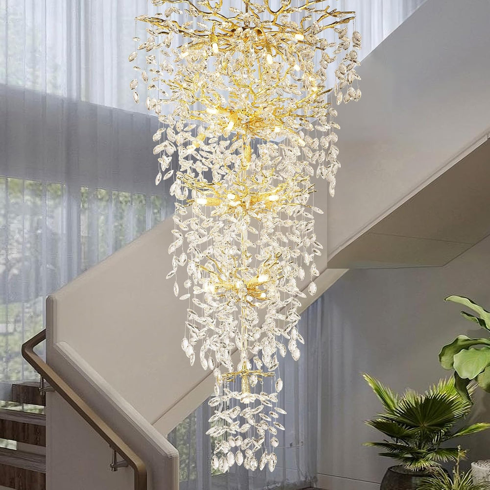 118'' Long Chandelier for High Ceiling, 28-Light Luxury Gold Tree Bra...