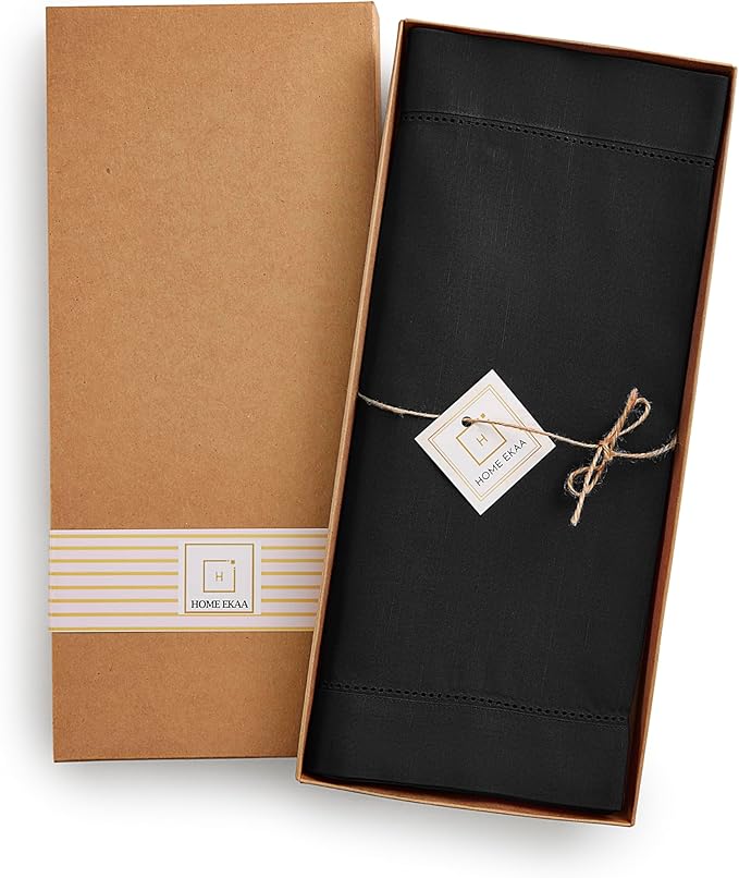 Black Table Runner 90 Inch–Cotton Linen Hemstitch Farmhouse Table Runner 14x9...