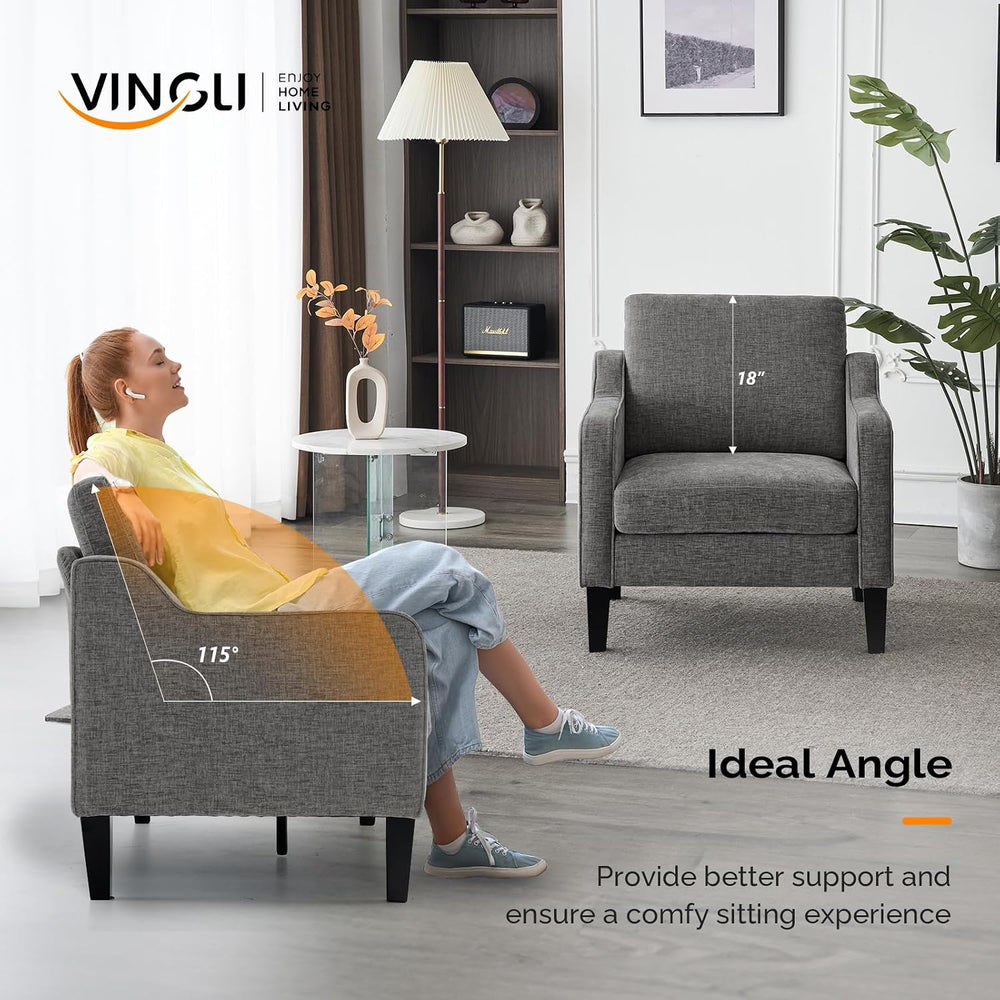 VINGLI Light Grey Accent Chair, Chenille Fabric Armchair for Living Room