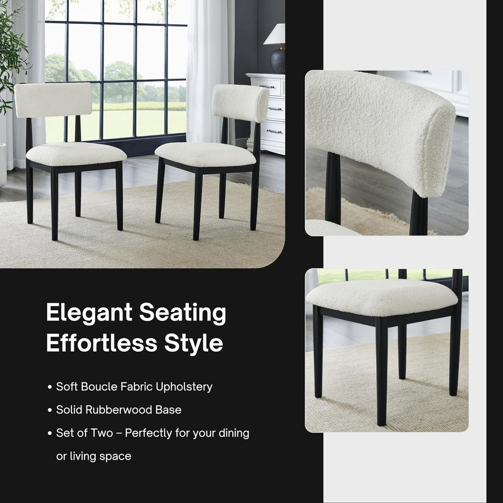 Roundhill Furniture Ellis Boucle Upholstered Dining Chairs, Set of 2, White/M...