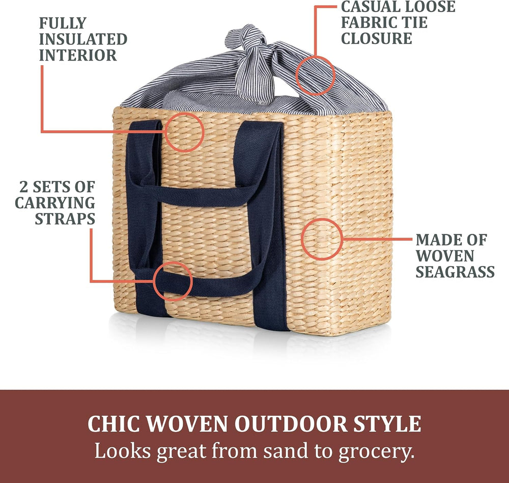 Picnic TIME Parisian Picnic Basket, Insulated Seagrass Picnic Basket, Waterpr...