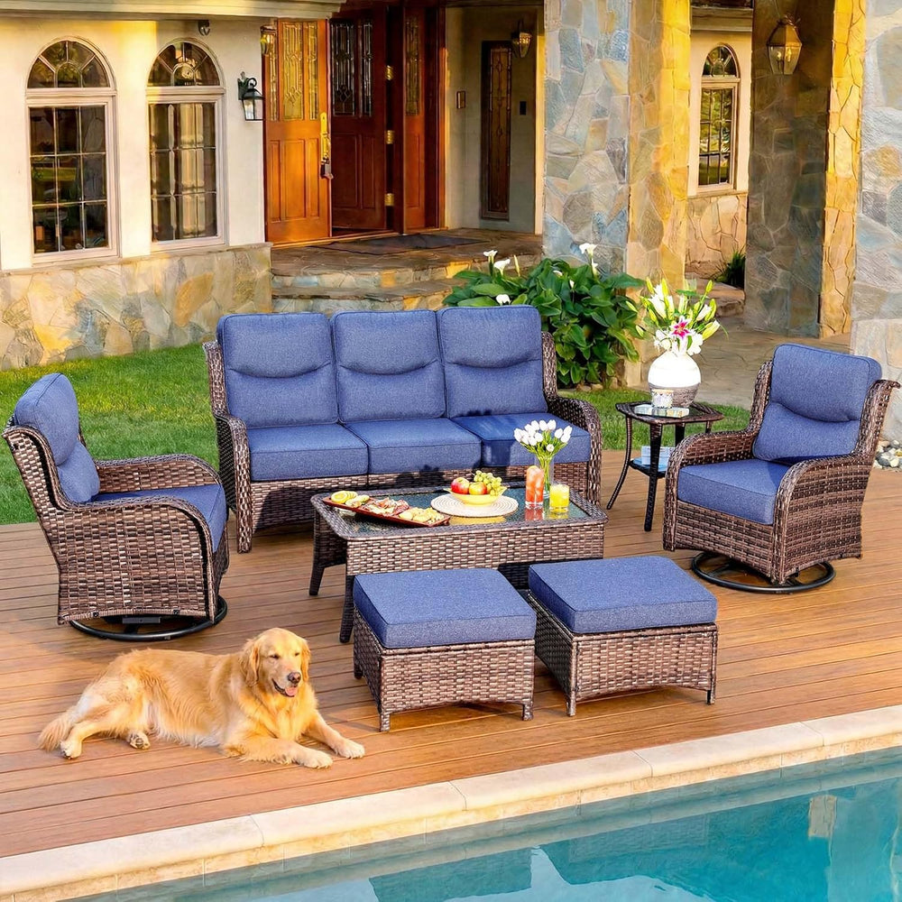 HILLGA 7-Piece Luxury Patio Furniture Set with 6" Thick Cushions, Weathe...