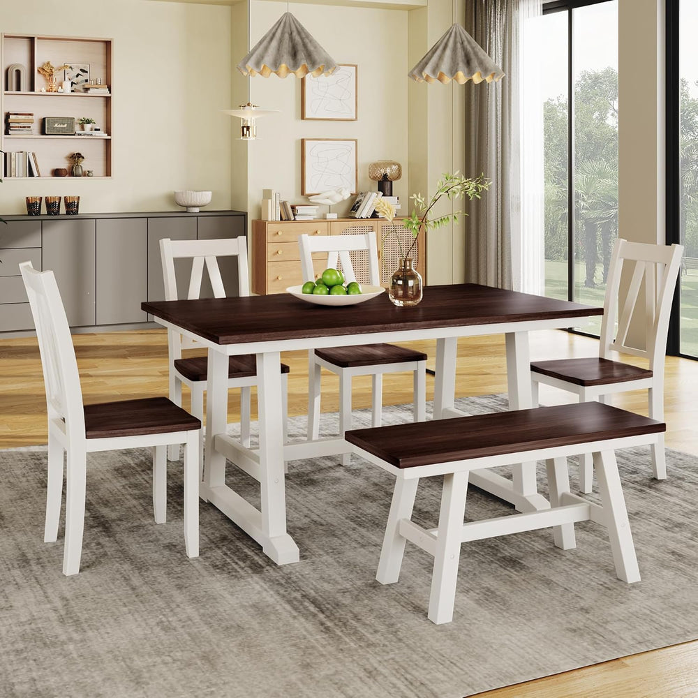 Harper & Bright Designs 6-Piece Dining Set, Farmhouse Style Wood Dining T...