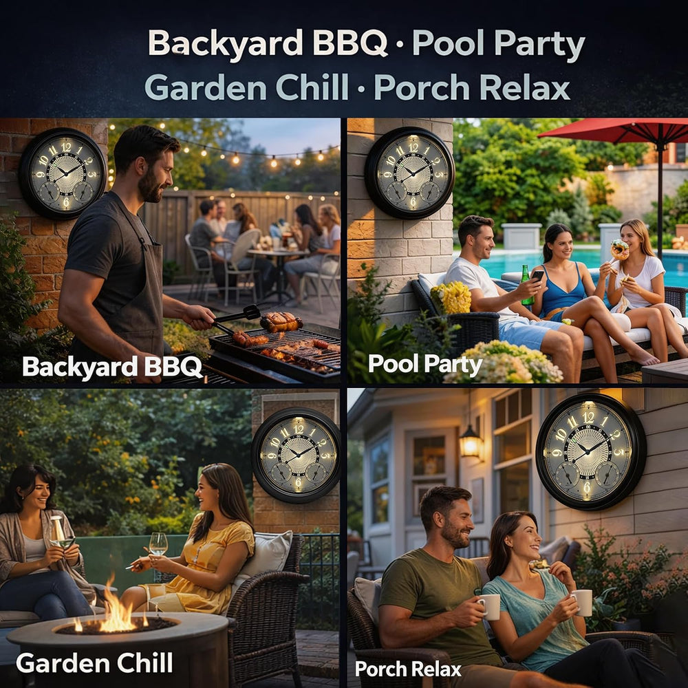 Pytha Sight 18 Inch Metal Illuminated Outdoor Clocks for Patio Waterproof