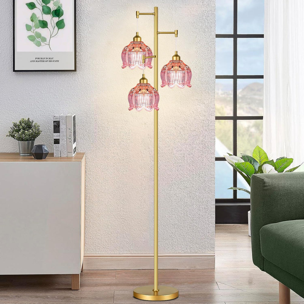 ILLMTW Glass Floor Lamp for Living Room,Bedroom,Gold Flower Mid Century Moder...