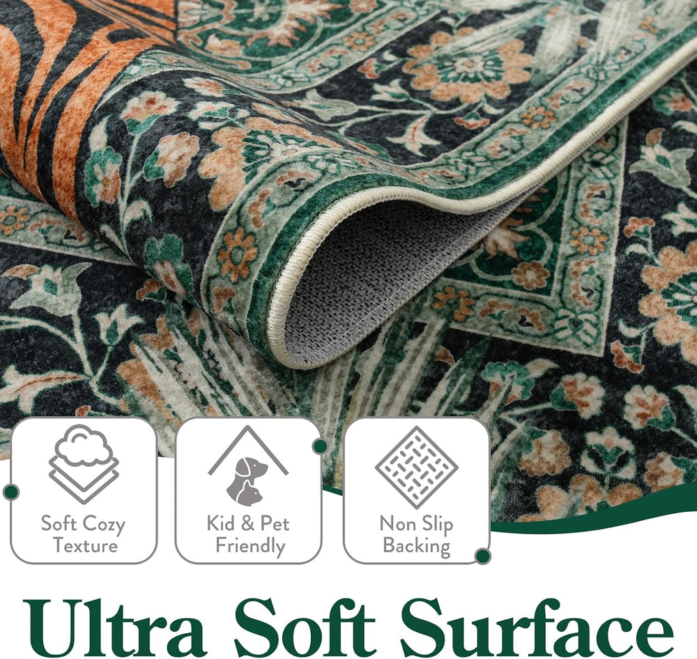 Moynesa Tiger 6x9 Area Rugs for Living Room, Boho Botanical Washable Dining R...