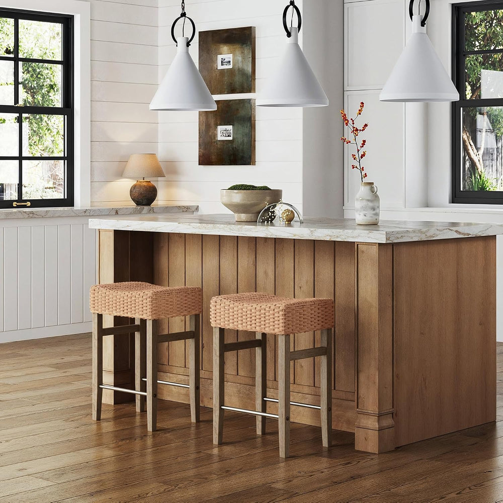 Nathan James Harvey Rattan Bar Stool, Bohemian Counter Height Stool with Wove...