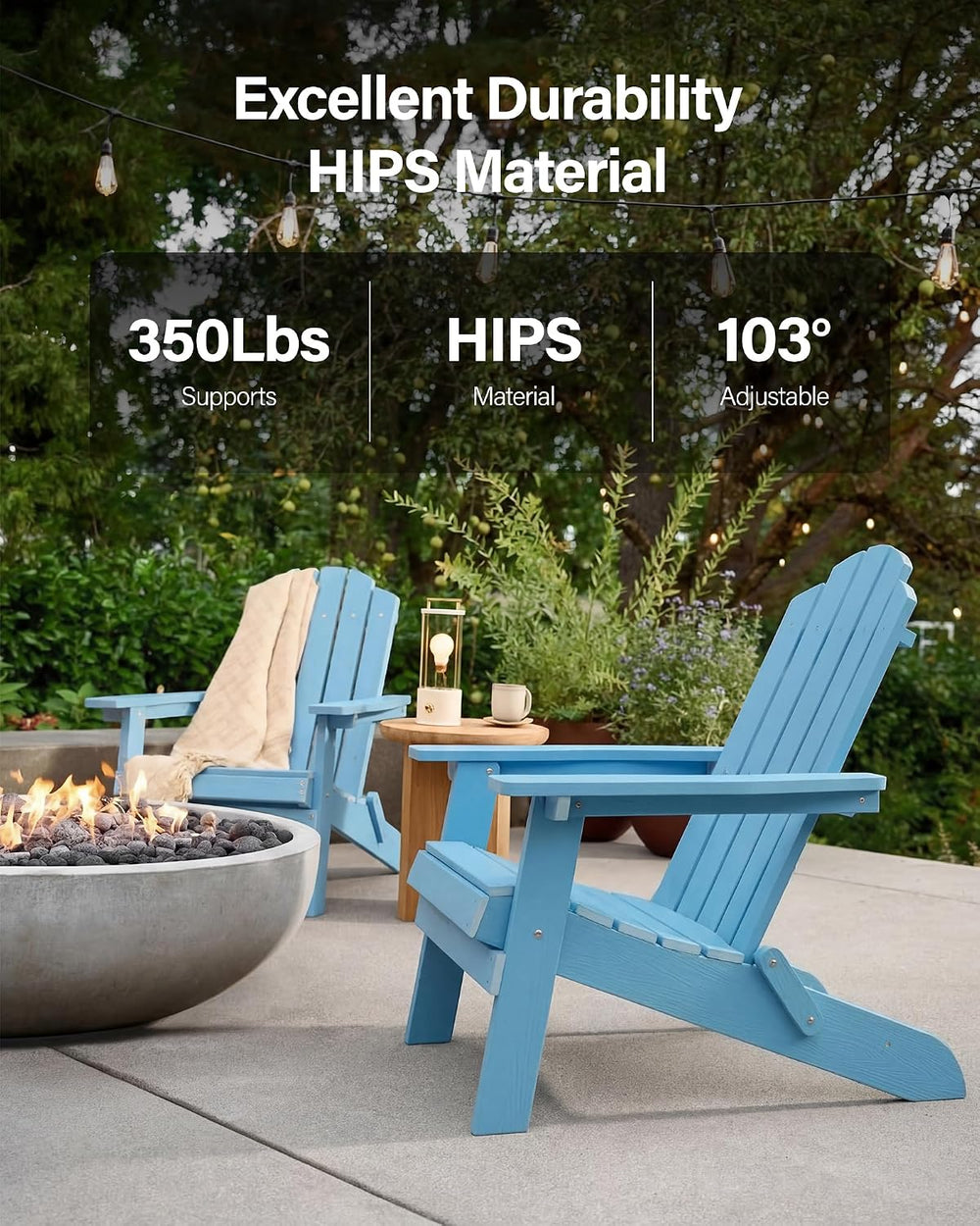 MXIMU Folding Adirondack Chairs Set of 8, Easy to Assemble Plastic Chair