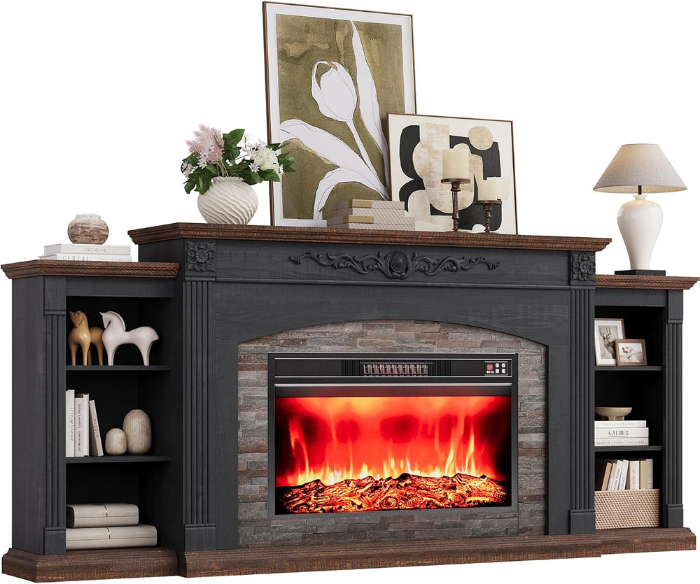80" Electric Fireplace TV Stand for TVs Up to 90" with Mantel, Black