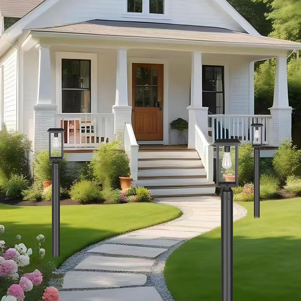 Solar Outdoor Post Lantern Lights, Modern Exterior Pillar Lighting with Black...