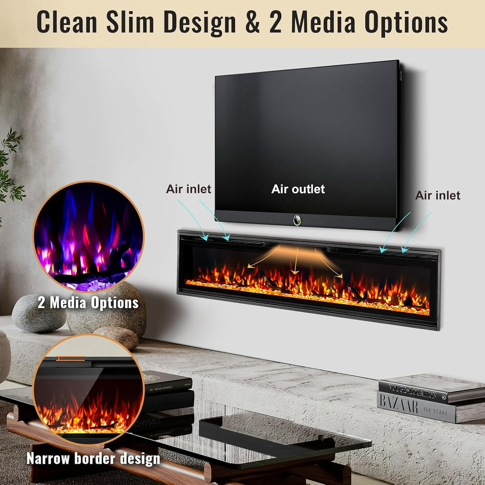 TUAN 60 Inch Electric Fireplace,Ultra-Thin Electric Fireplace Inserts,Recesse...