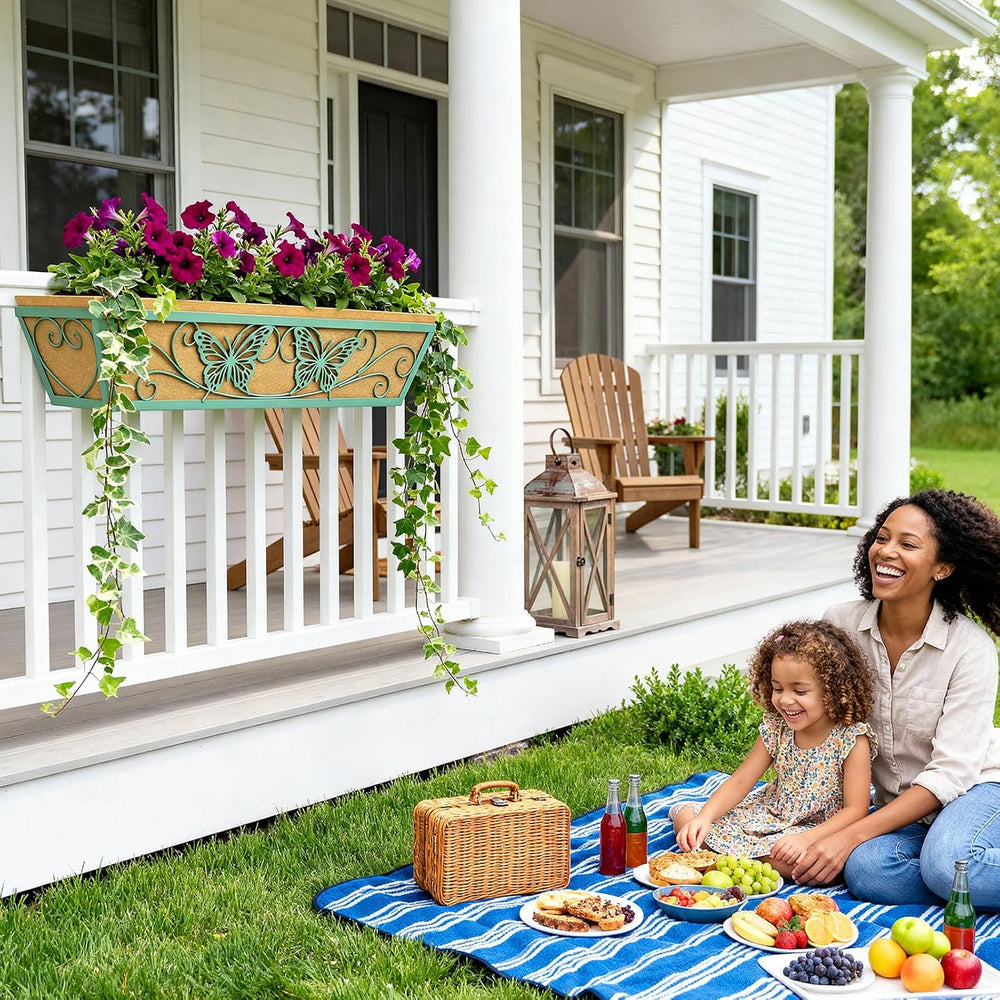 2 Pack 24 Inch Window Boxes Planter for Outdoor Plants Deck Railing Planters ...