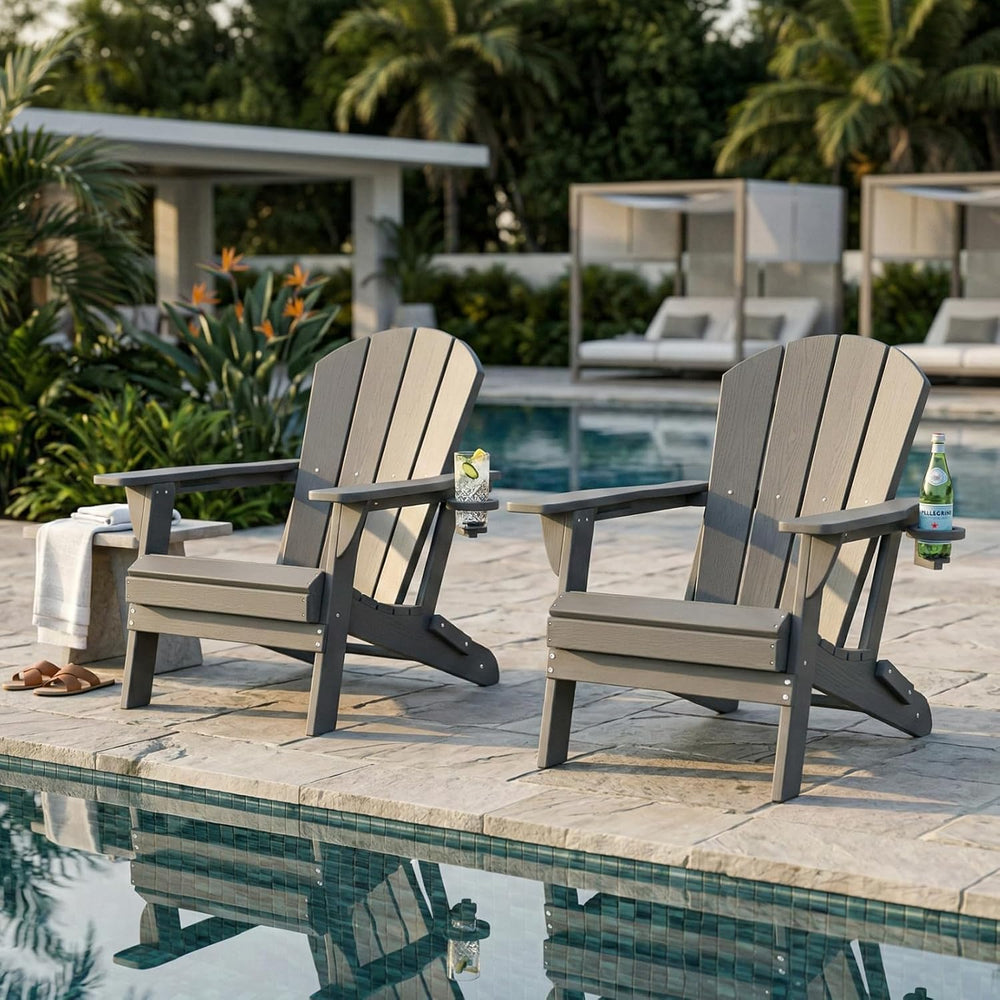 Kingdura Foldable Adirondack Chair, Portable HDPE All Weather Resistant Outdo...