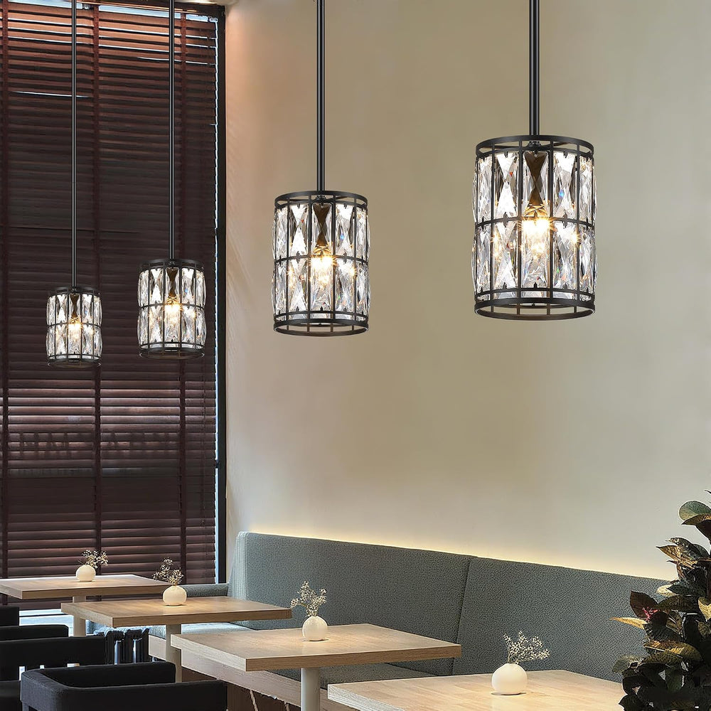 Modern Crystal Pendant Light Fixture 2-Pack Matte Black Finish Hanging Lighti...