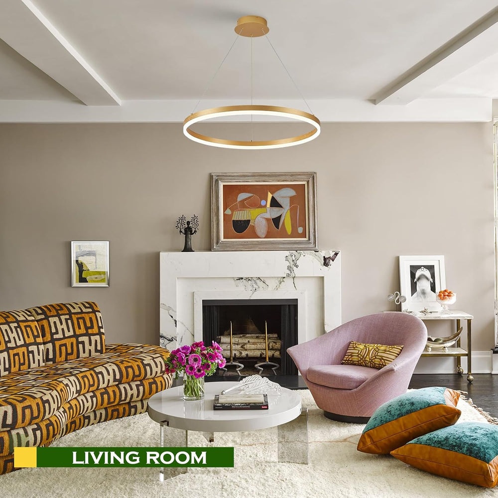 Benkut D24in Modern LED Ring Chandelier Gold Pendant Light with Remote