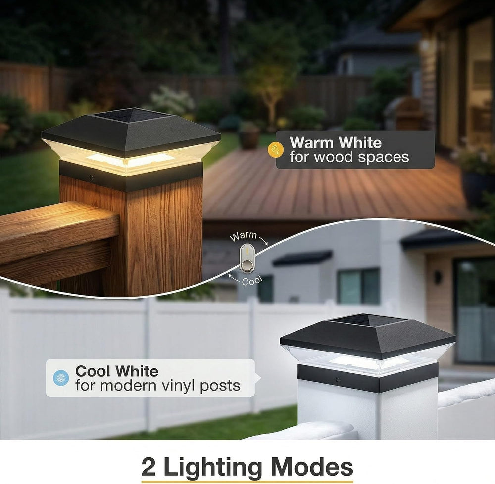 T-SUN Solar Post Cap Lights 12 Pack, 2 Modes Fence Post Solar Lights Black