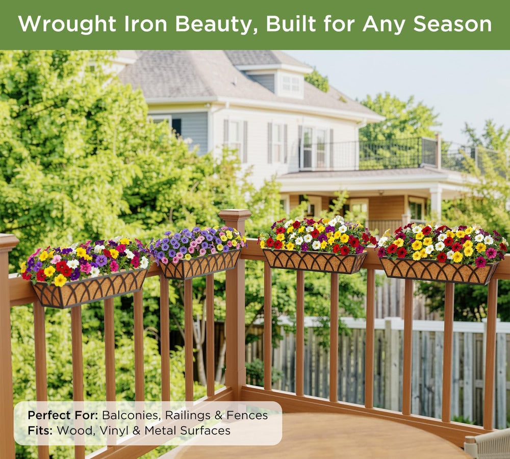 HFHOME 24 inch Railing Planter Box - 4 Pack Metal Window Trough with Coconut ...