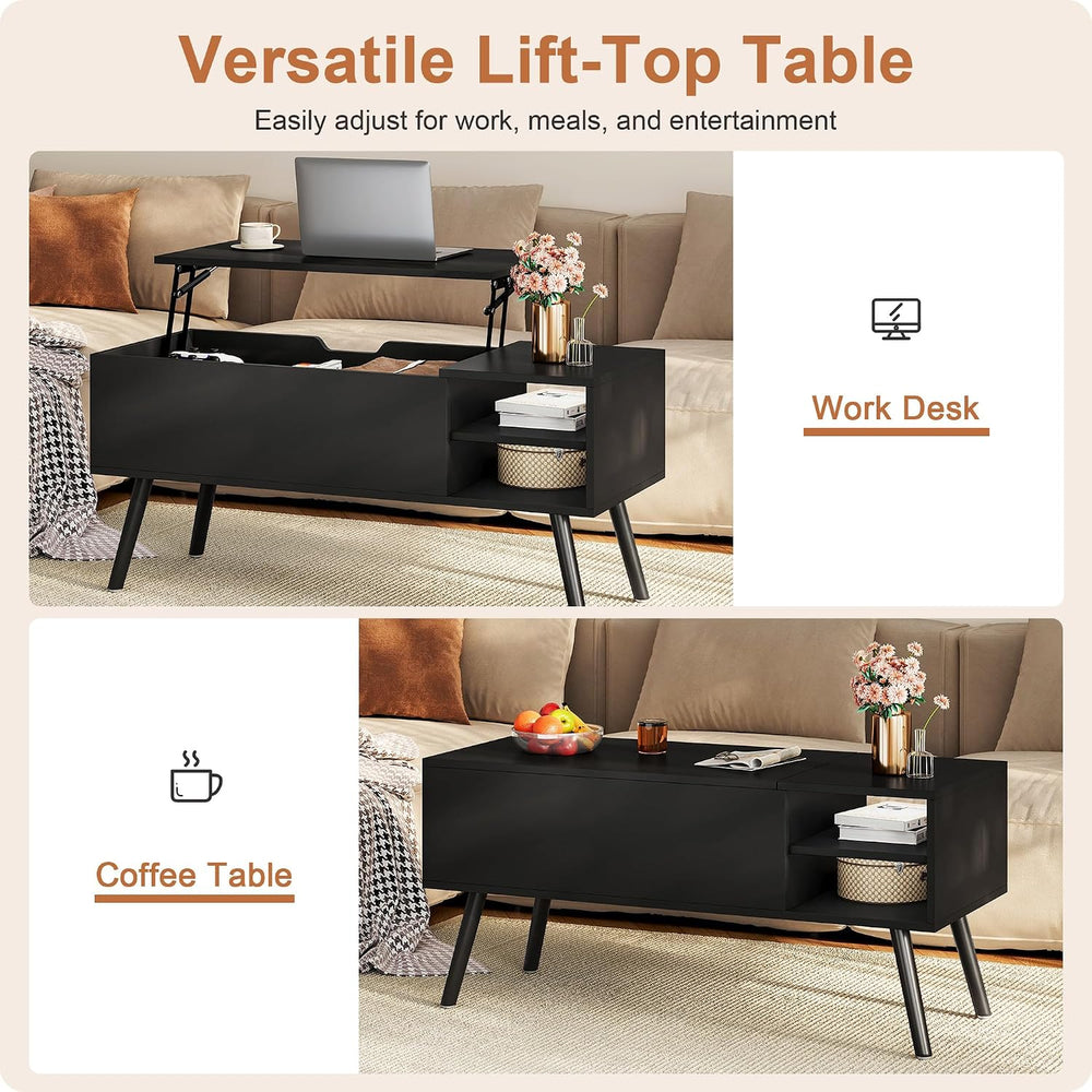 ALINE FURNITURE Black Lift Top Coffee Table with Hidden Storage Compartment, ...