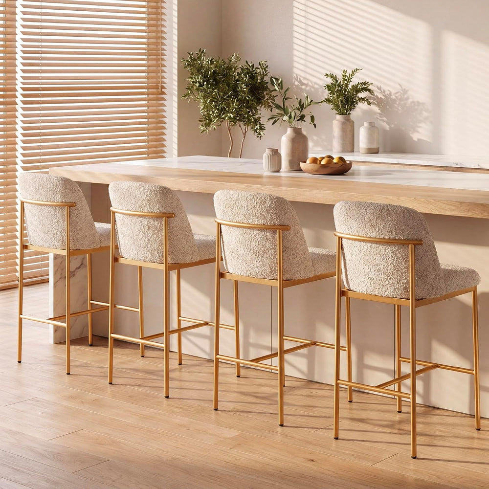 COLAMY Counter Height Bar Stools Set of 4, Modern Tweed Upholstered Kitchen I...