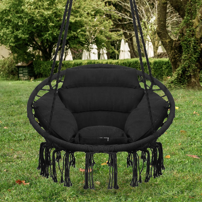 Goutime Hammock Swing Chair Macrame Boho Hanging Chairs Black