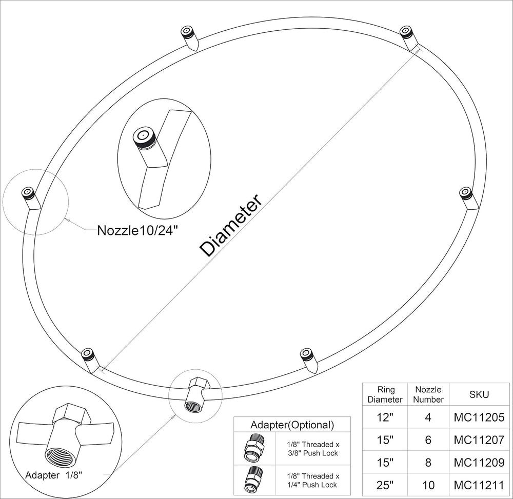 Misting Fan Systems (Stainless Steel Ring - 6 Nozzles Ring)