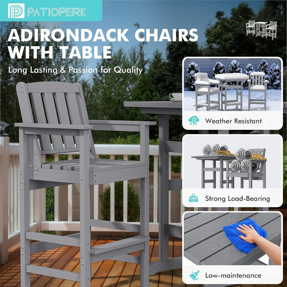 PatioPerk 2-Piece Adirondack Bar Chairs Set for Outdoor Use