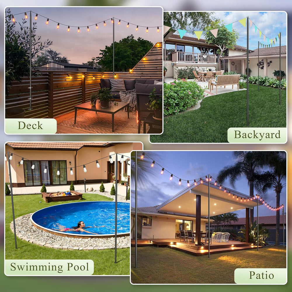 Jusgym String Light Poles for Outside, 10ft Adjustable Metal Poles for Outdoo...