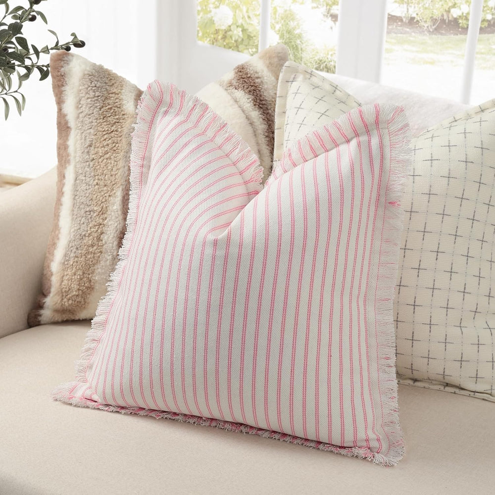 ZWJD Throw Pillow Covers 26x26 Set of 2 Striped Pillow Covers with Fringe Chi...