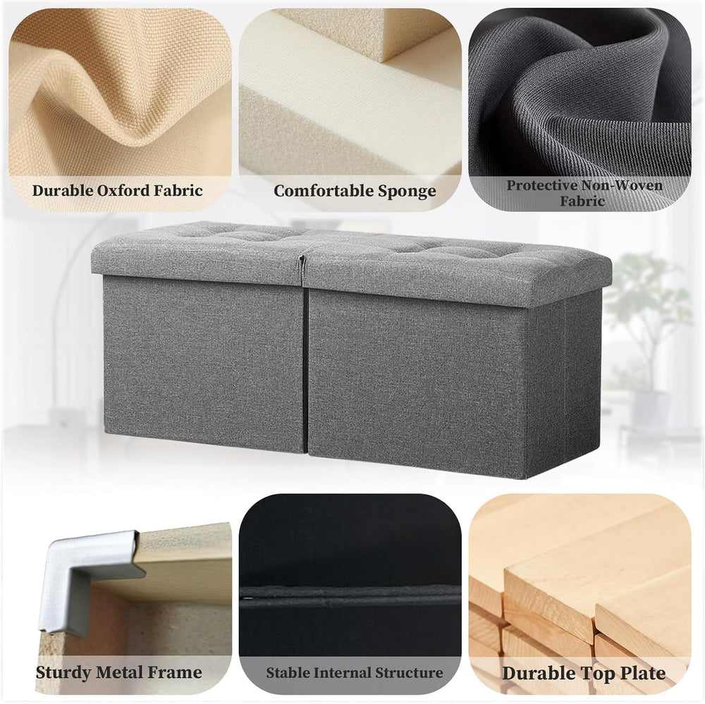 Bsketa Storage Ottoman Bench, 34" Folding Linen Foot Rest Stool, Dark Gray