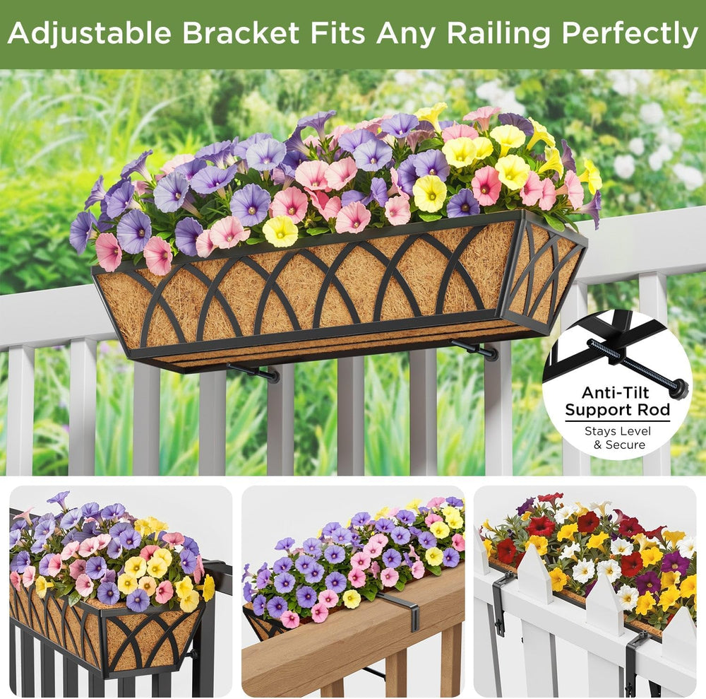 HFHOME 24 inch Railing Planter Box - 4 Pack Metal Window Trough with Coconut ...