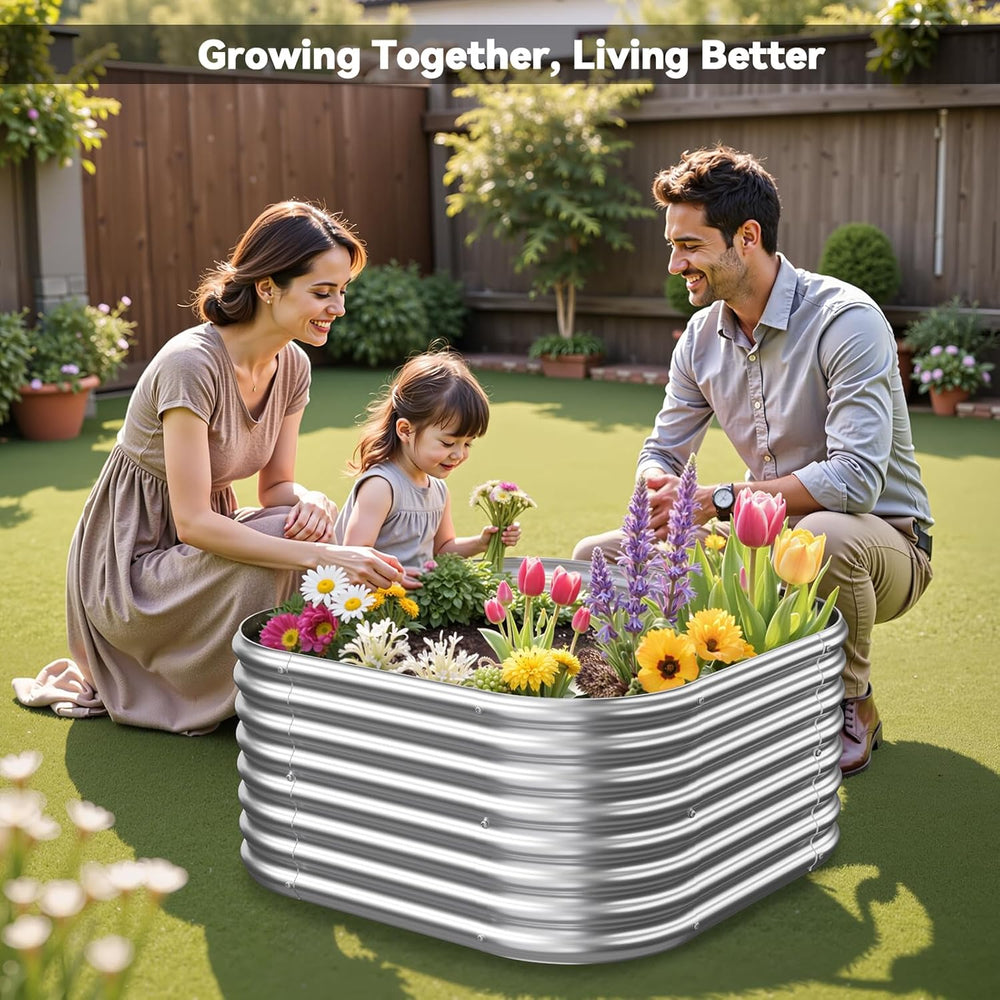 4 Pack 2x2FT Corrugated Galvanized Steel Raised Garden Bed Outdoor, Metal Abo...