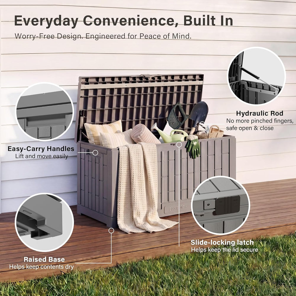 EAST OAK Outdoor Storage Box, 80 Gallon Deck Box, Waterproof Resin Storage Bi...
