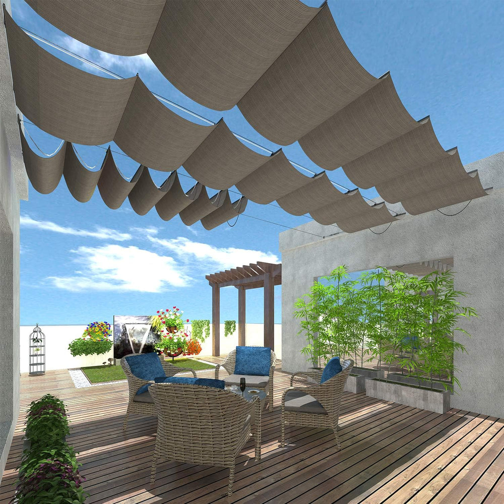 TANG 4' x 16' Pergola Cover Shade Canopy, Retractable Awning Sun Shad...