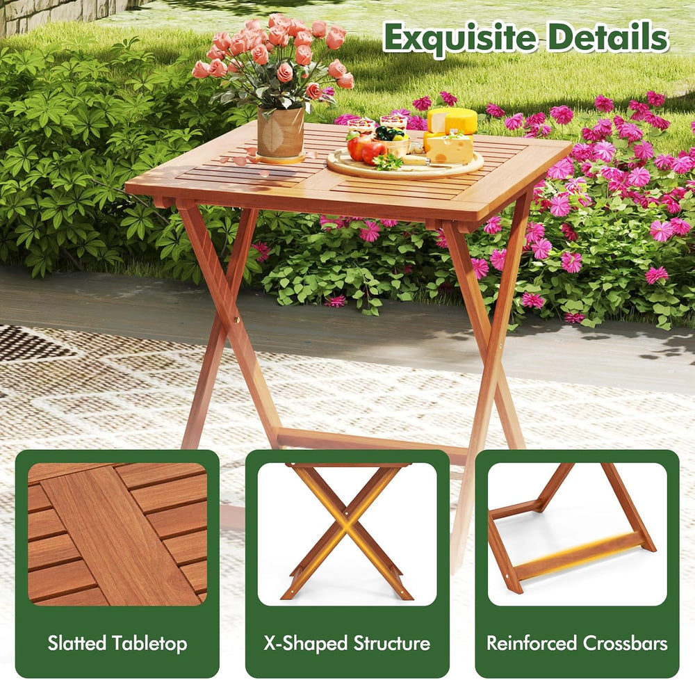 Tangkula 29.5-Inch Square Patio Dining Table, Solid Wood Folding Outdoor Bist...