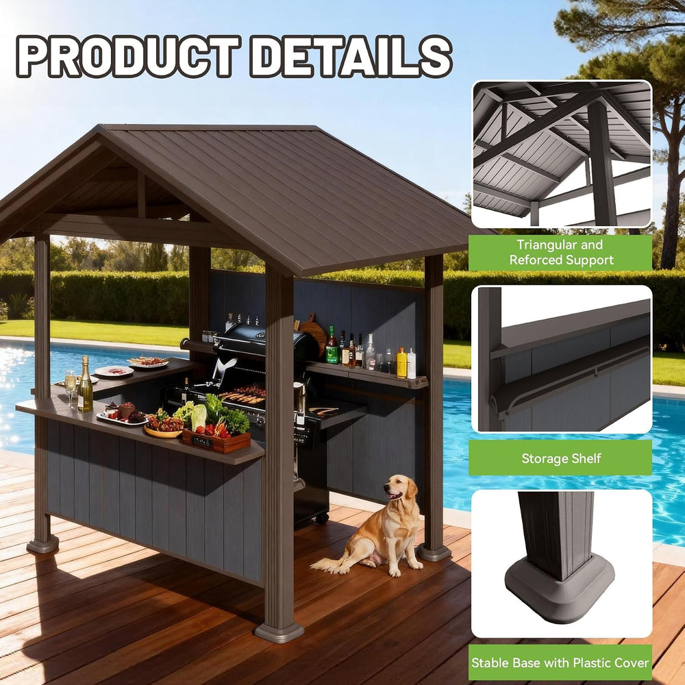 Grill Outdoor BBQ Hardtop Metal Gazebo 9.4X6.2FT Patio Grill Pergola