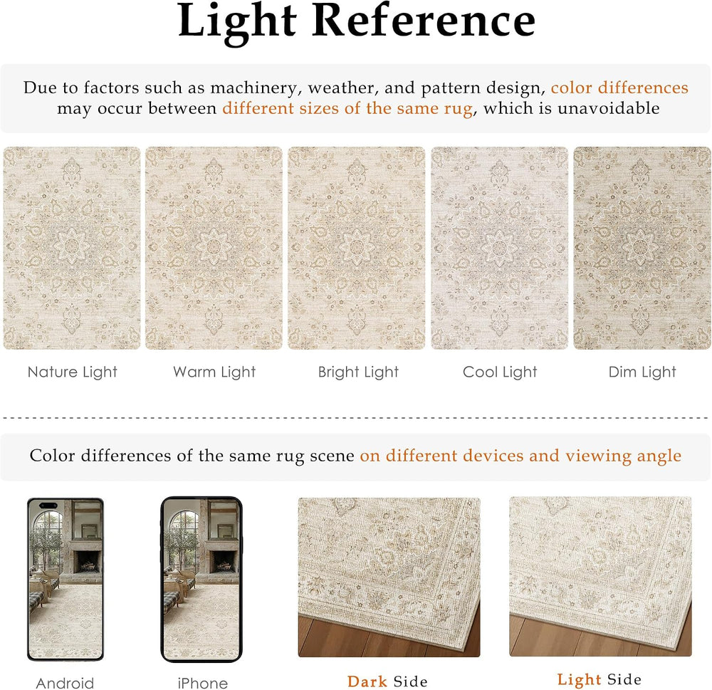 PureCozy 8x10 Neutral Area Rug Living Room Ivory Beige Vintage Medallion