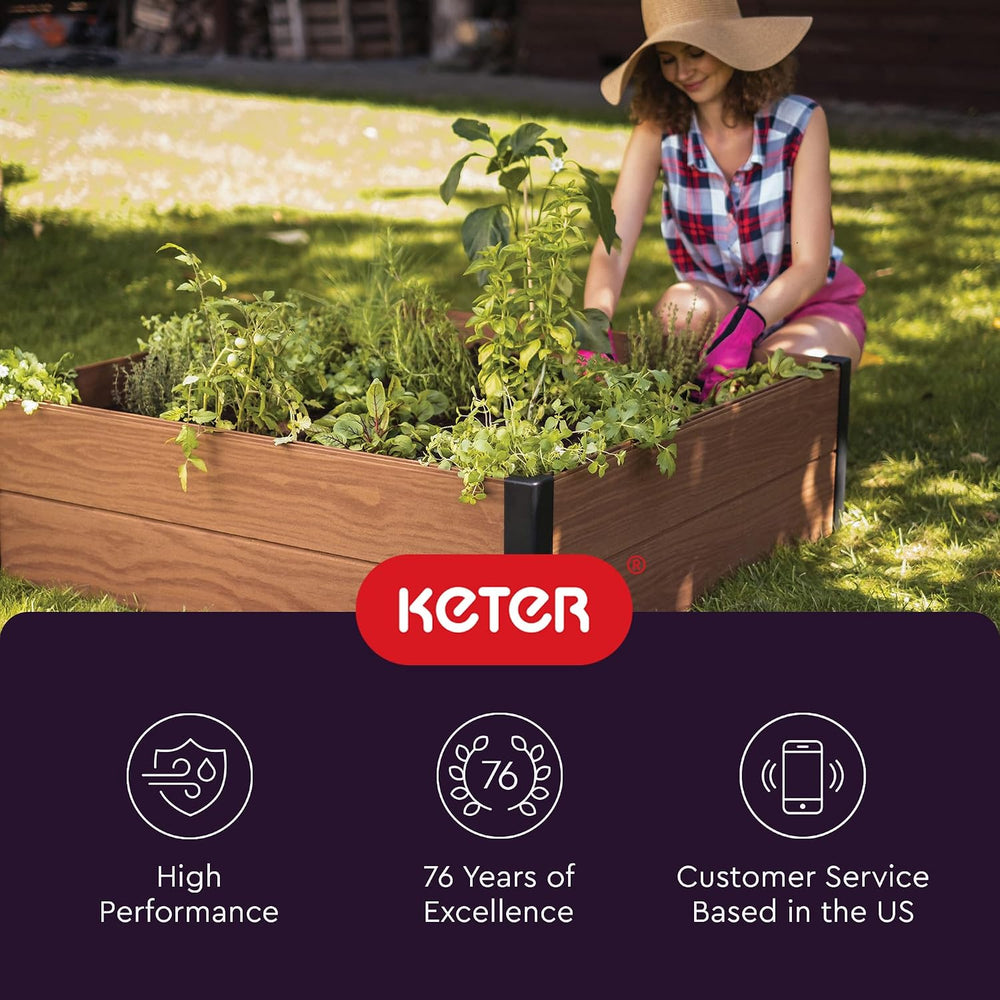 Keter 48" X 48" inches Wood Look Raised Garden Bed, Durable Outdoor...