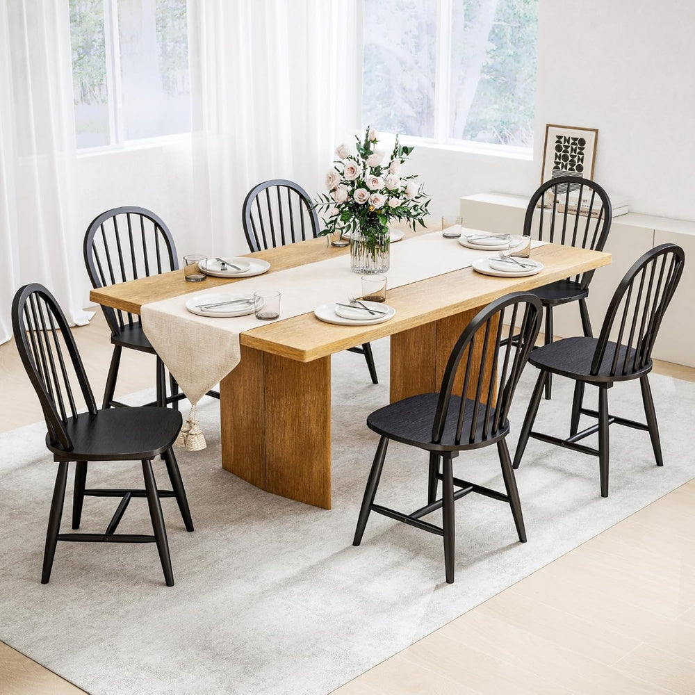 chairus Farmhouse Black Dining Chairs Set of 8, Windsor Wooden Dining Room Ch...