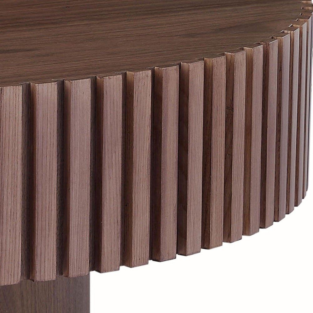 Round Coffee Table with Fluted Design, Walnut