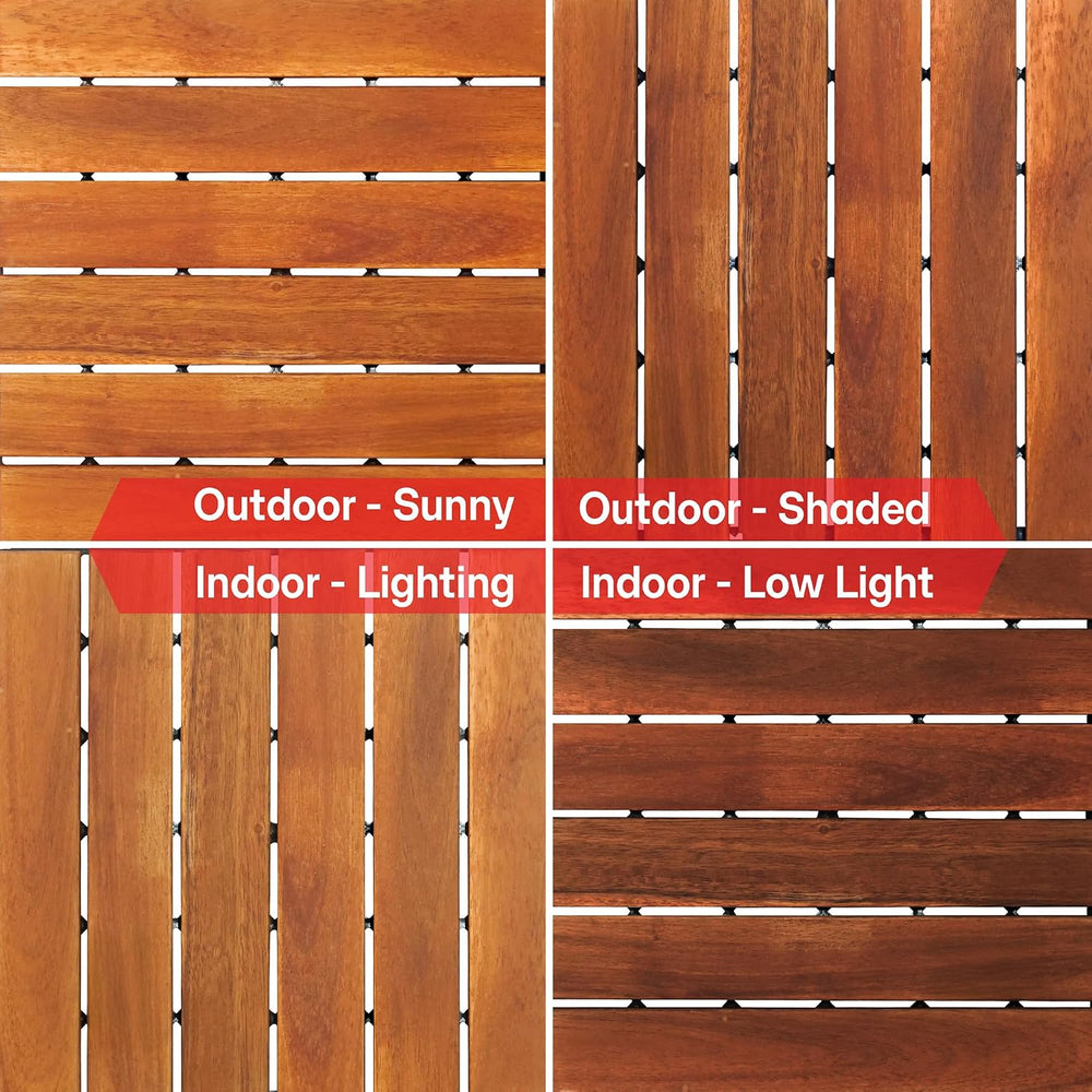 Acacia Wood Interlocking Deck Tiles, Waterproof Patio Tiles, 9 PCS- Natural